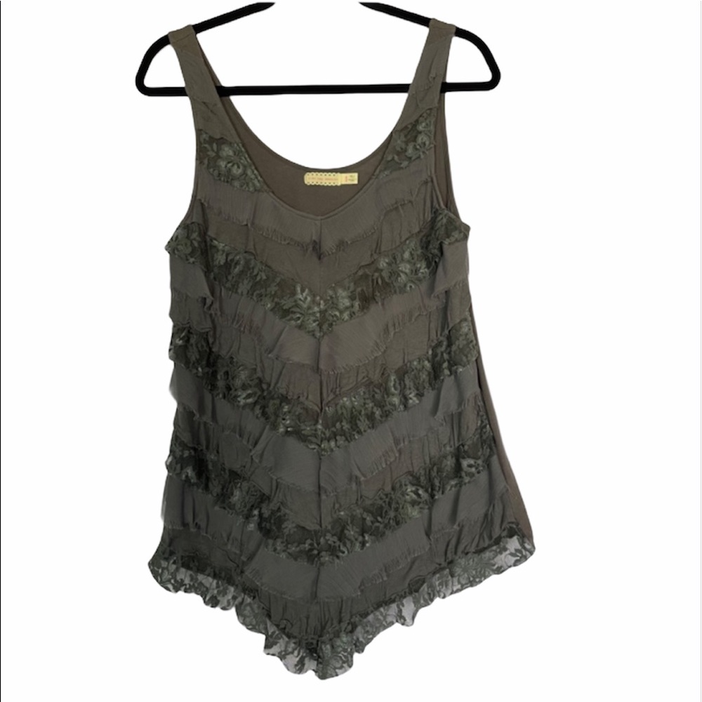 Urban Outfitters Pins and Needles Lace Ruffle Tank Top Olive Green Stretch M